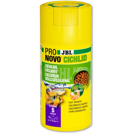 JBL Pronovo Cichlid Grano S CLICK 250ml / 130g Pamata akvārija granulēta barība maziem cichlidiem (3–10 cm)
