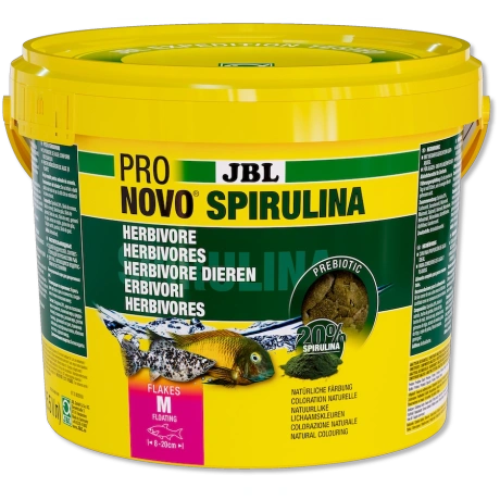 JBL Pronovo Spirulina Flakes M 5,5 l / 950 g Zaļo pārslu barība no spirulīnas M izmēra akvārija zivīm 8-20 cm garām