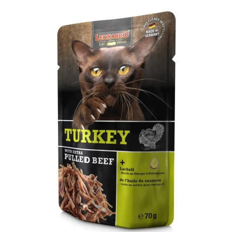 Leonardo Beef + extra Pulled Beef 70g влажный корм для кошек, индейка + тушеная говядина