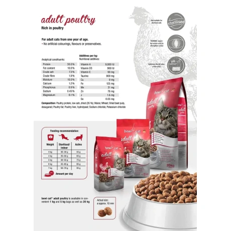 Bewi Cat Adult Poultry 20kg полнорационный корм для взрослых кошек (курица, утка, индейка)