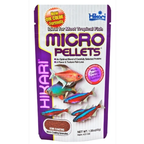 Hikari Tropical Micro Pellets Первоклассные гранулы с мягкой текстурой, особенно подходящие для мелких рыб в смешанных тропических аквариумах 45g