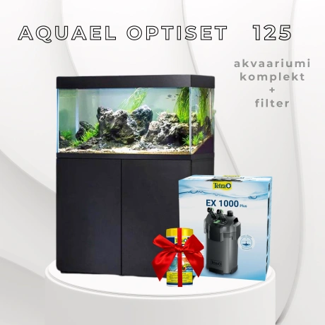 Aquael Optiset 125 akvārija komplekts ar statīvu + filtru un barību